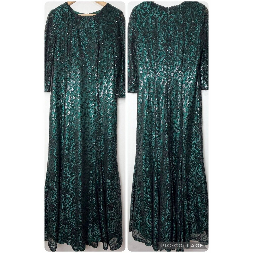 Tahari Formal Gown Dress Emerald Green Sequin Maxi Women’s 14 Mother Of Bride